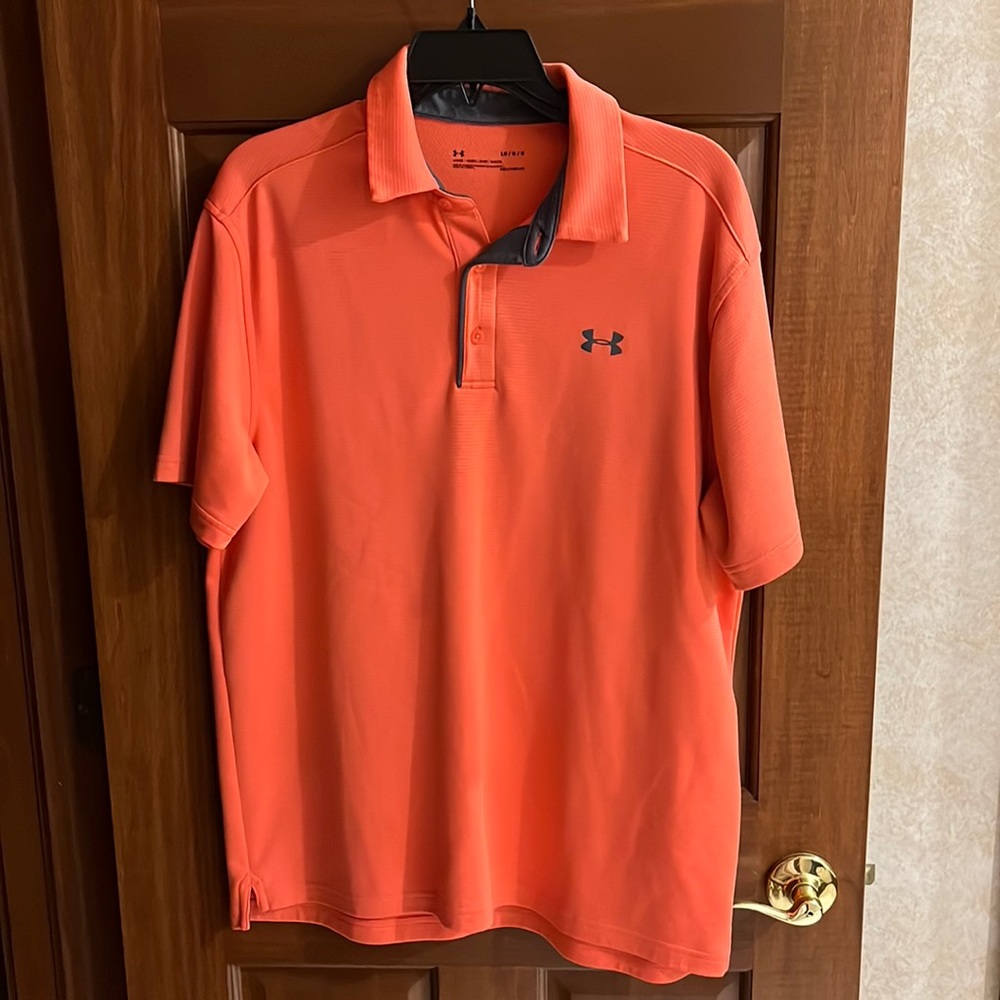 Under Armour Mens Polo, Size Large, Loose Heat Gear, Orange